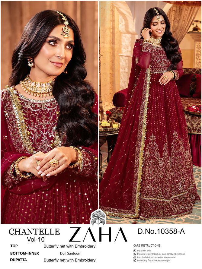 Chantelle Vol 10 By Zaha Butterfly Net Embroidery Pakistani Suits Wholesale Shop In Surat